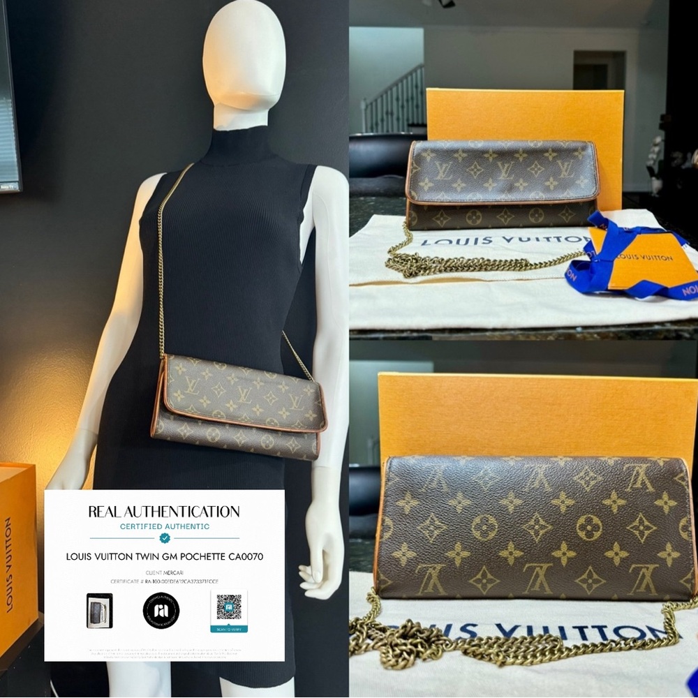 Authentic Louis Vuitton Twin GM Pochette Brown Monogram CA0070